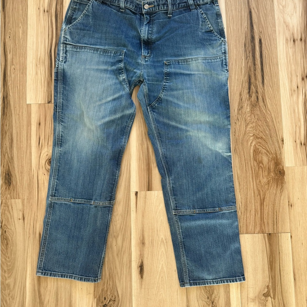 Carhartt Relaxed Fit Jeans 44x30 Blue Denim Workwear Utility Faded Distressed